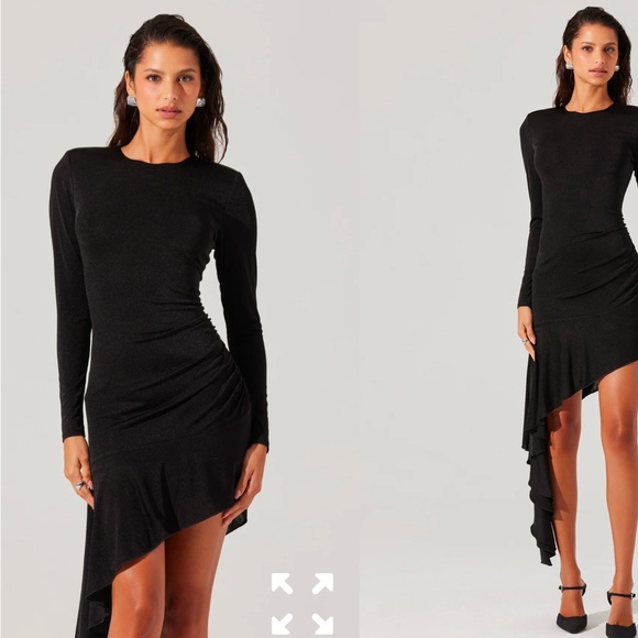 ASTR Black Long Sleeve Asymmetric Hem Dress - Picture 2 of 7